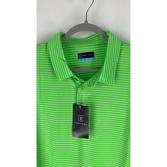 PGA Tour Feeder Stripe Short Sleeve Golf Polo Shirt Mens XL Jasmine Green New - Picture 6 of 9